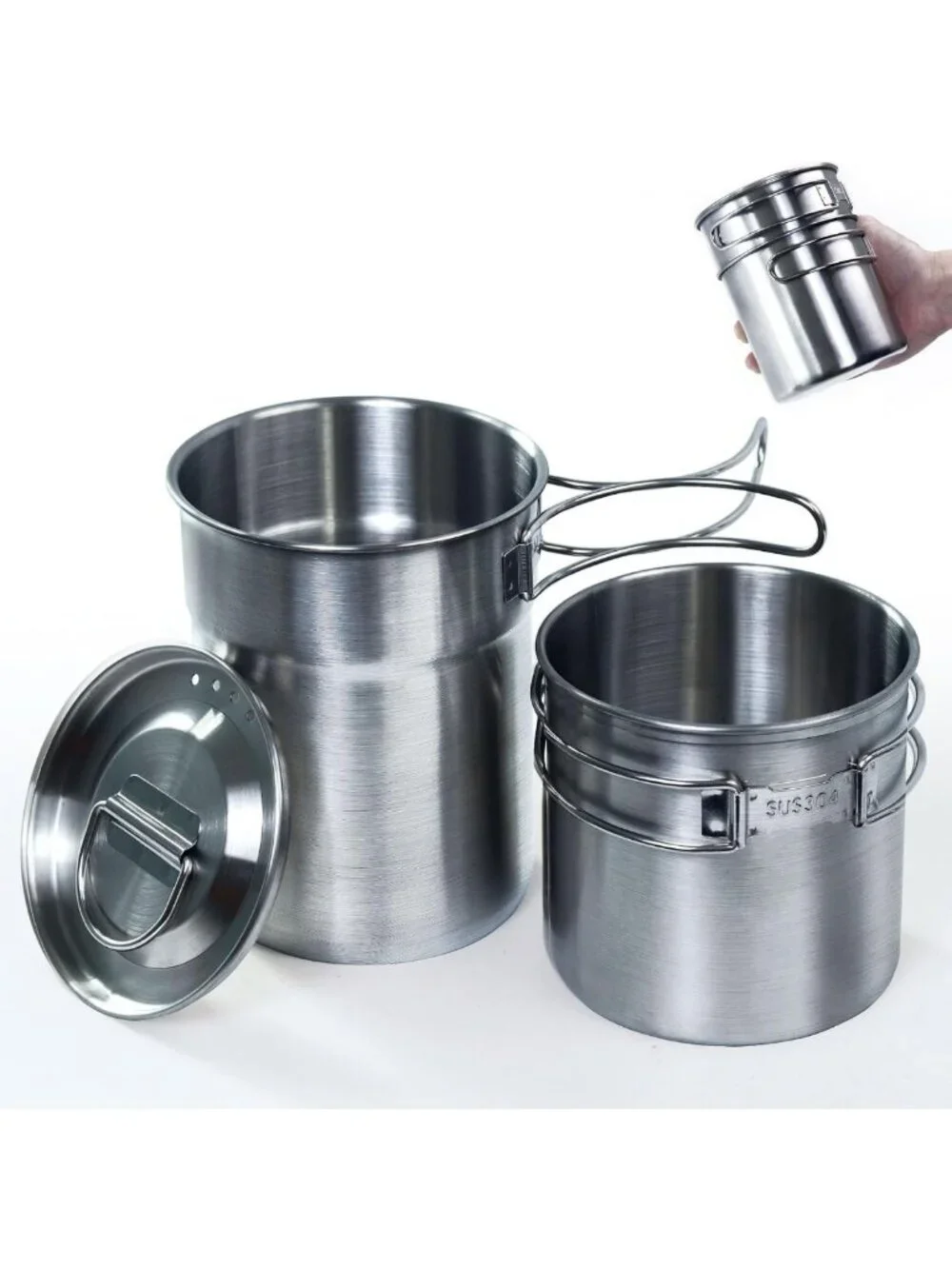 Durable Stainless Steel Camping Mug Set - Lightweight Backpacking Bush Pot